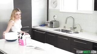 A sexy petite girl gets what she wants, a big cock and a yummy cake