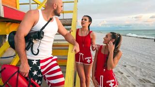 Two young lifeguards are having fun with one guy’s cock