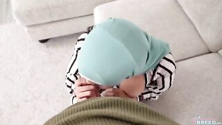 A man fucked a girl wearing a hijab on the couch