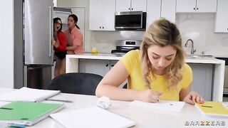 A big natural tits threesome with a tutor and some tips