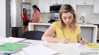 A big natural tits threesome with a tutor and some tips