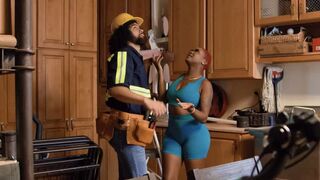 A role play about a girl who works in the uniform on the kitchen