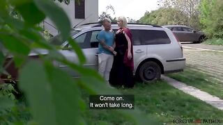 A blonde MILF gets fucked in the car, it was not planned but turned out good