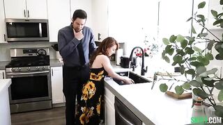 A babysitter gets naughty with a man on the kitchen table