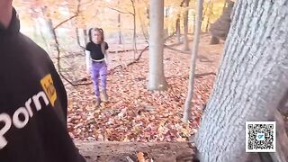 A hot girl is walking in the park and meeting someone special