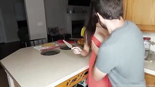 Stacey Squeaks gets her booby hunger satisfied in the kitchen