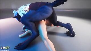 A chick with a gorgeous body is being fucked by a werewolf in 3D