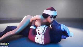 A chick with a gorgeous body is being fucked by a werewolf in 3D