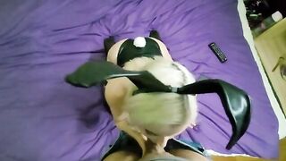 A little bunny greedily swallows a dick right to the balls, delivering a passionate blowjob