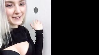 Babe came to try on clothes and got a cumshot on her face through the glory hole