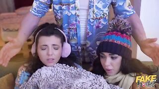 Their wet pussies get torn up in a hardcore threesome session