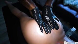A girl has a massage with a guy’s hairy legs