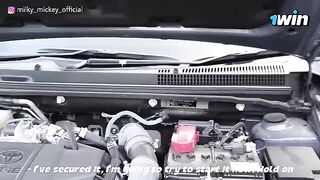 Babe fucked in the car by a stranger who helped her fix it