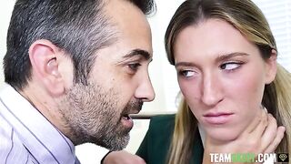 The principal, the teacher and the student have a hot threesome sex