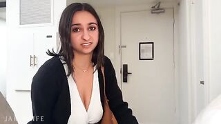 No rubber band today for the busty business traveler