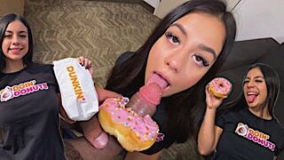 The man rewarded the girl with his cock after the dessert