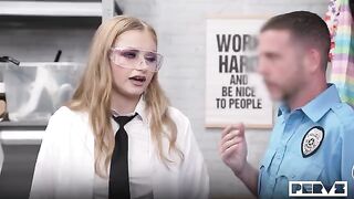 The inspection turned into a blowjob on the table with a blonde