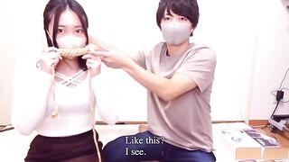 Rope bondage sex with intense vibrator and cum shot pressure