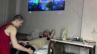 A cute petite girl had a friendly encounter with two guys