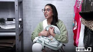 A cute girl is allowed to pass an inspection over her pussy