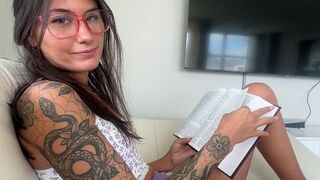 The guy studies the poses for fucking with the cute girl