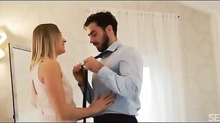 A blowjob and sex with a nice blonde on the bed