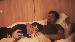 A girl gave a blowjob to her guy in bed, showcasing her sensual skills