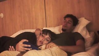 A girl gave a blowjob to her guy in bed, showcasing her sensual skills