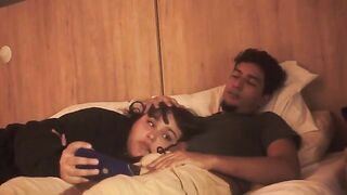 A girl gave a blowjob to her guy in bed, showcasing her sensual skills