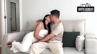A man came inside and filled the girl with his passion completely