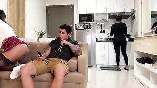 The girl was naughty and got what she wanted from her stepfather on the couch