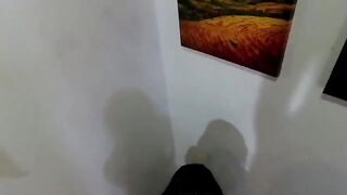 The guy pushed the girl in the ass with a toilet plunger