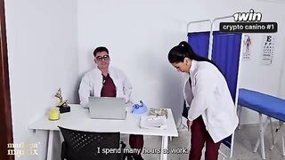 The gynecologist carefully examined the girl and brought her to orgasm