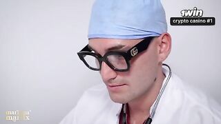 The gynecologist carefully examined the girl and brought her to orgasm