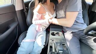 The beauty has sex in the car with a young man