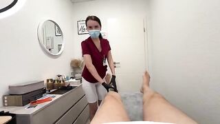 A hot nurse smoothes the client's intimate area before sucking him