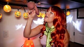 The guy was treated to a blowjob on Halloween night in a scary setting
