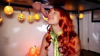 The guy was treated to a blowjob on Halloween night in a scary setting