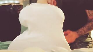 The man is having fun with his milking machine and he moans loudly