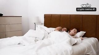 The stepson shared the bed with his steaming-hot stepmom and stepsister