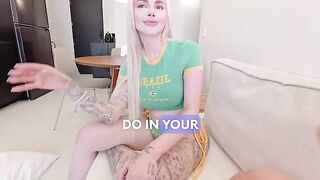 The girl demonstrates her ability to make great blowjobs