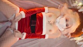 A petite beauty got a huge toy for Christmas and had intense play