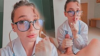 A cute nurse in latex gloves caught me and started to engage passionately
