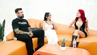 Redhead babe gets fucked by two guys in an intense scene