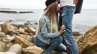 A hot blondie gives a skilled blowjob outdoors, showcasing Veronika’s charm