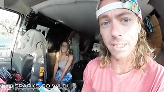 The girl is having sneaky sex with a guy in public place