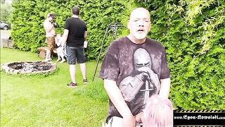 A voyeuristic girl gets horny while observing others, even in outdoor settings