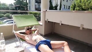 Italian girl makes blowjob on the balcony of her holiday home