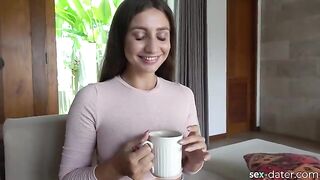 Petite brunette Kriss Kiss gets fucked hard after tea