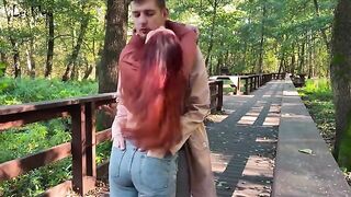 Public anal sex with a butt plug and cock sucking